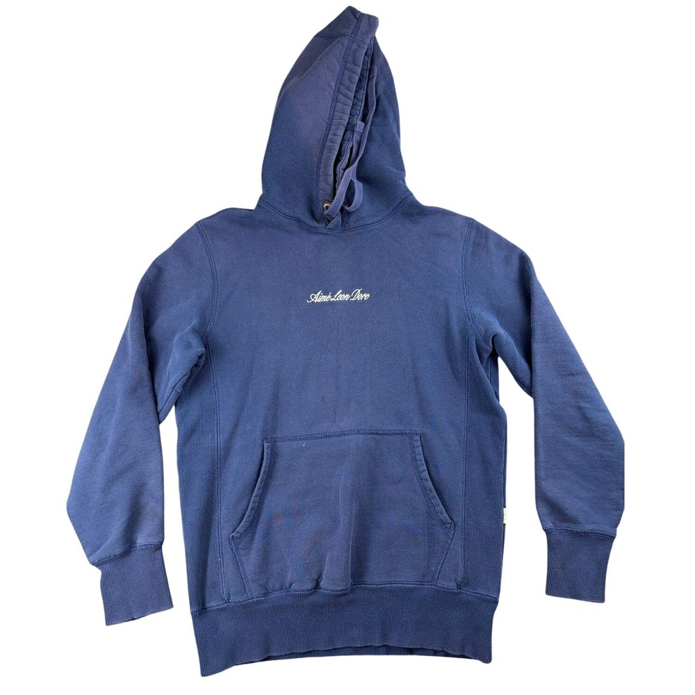 Aimé Leon Dore Hoodie Men S Blue 100% Cotton Center Logo Embroidered Streetwear